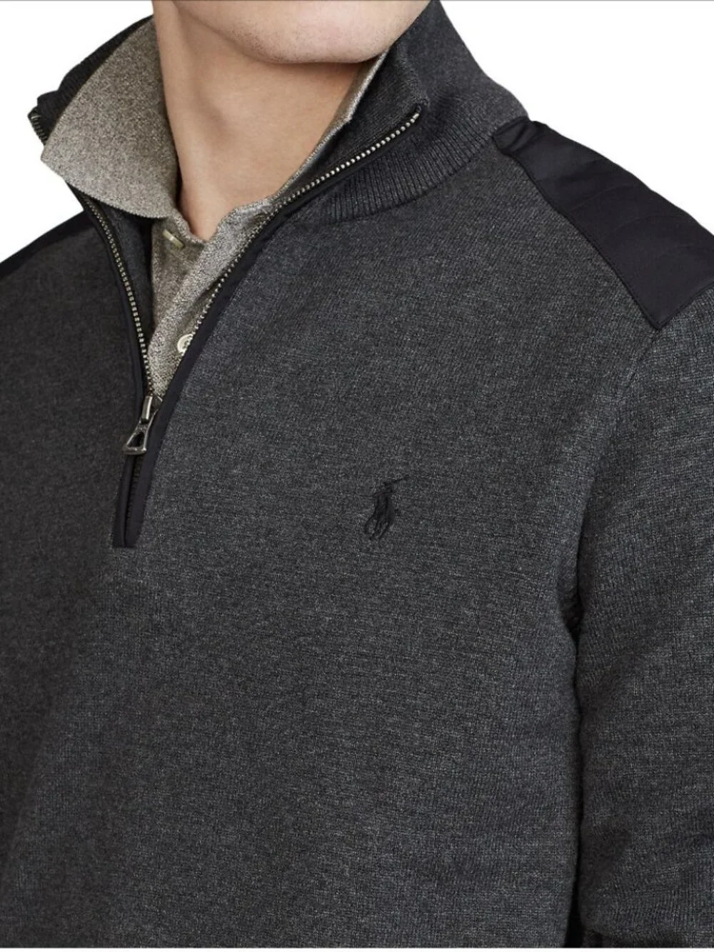 Polo Ralph Lauren Mock Neck 1/2 Zip Gray Hybrid Pullover